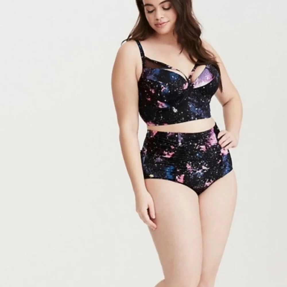 Torrid High Waist Tummy Smoothing Retro Style Galaxy Bikini Bottoms - Picture 2 of 6